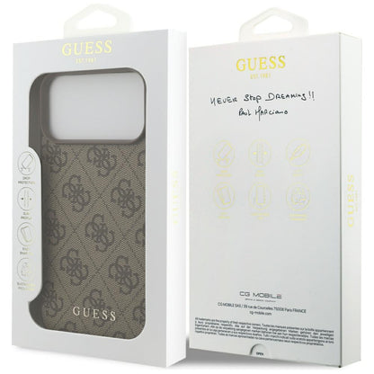 Ovitek za Apple iPhone 18 Pro / 17 Pro, Guess, 4G Classic Logo, rjav