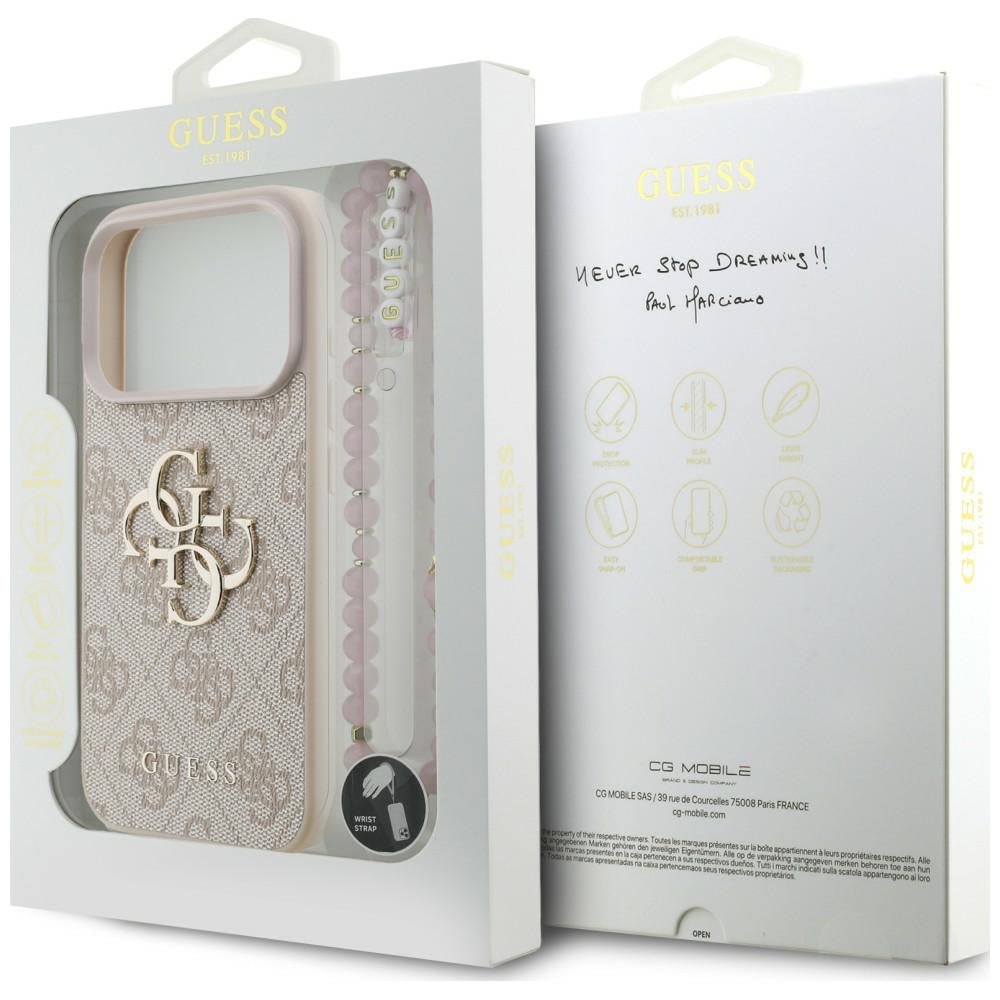 Case for Apple iPhone 18 Pro / 17 Pro, Guess, 4G Classic Logo with Strap, Pink