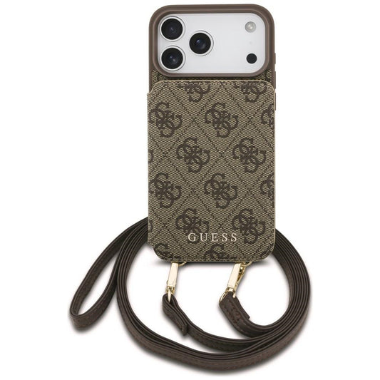 Ovitek za Apple iPhone 18 Pro / 17 Pro, Guess, 4G Crossbody Cardslot, rjav