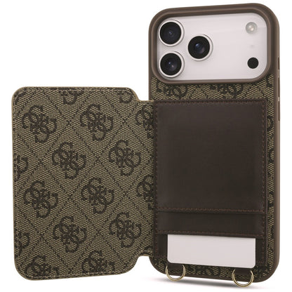 Case for Apple iPhone 18 Pro / 17 Pro, Guess, 4G Crossbody Cardslot, Brown