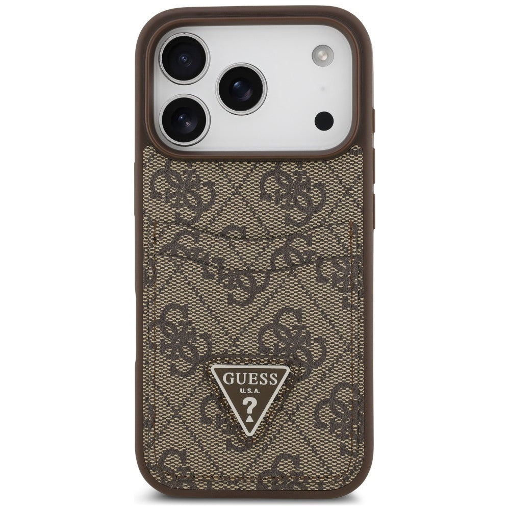 Ovitek za Apple iPhone 18 Pro / 17 Pro, Guess, 4G Double Card Triangle, rjav