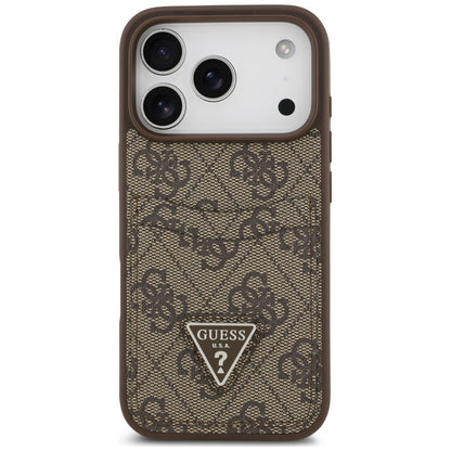 Ovitek za Apple iPhone 18 Pro / 17 Pro, Guess, 4G Double Card Triangle, rjav