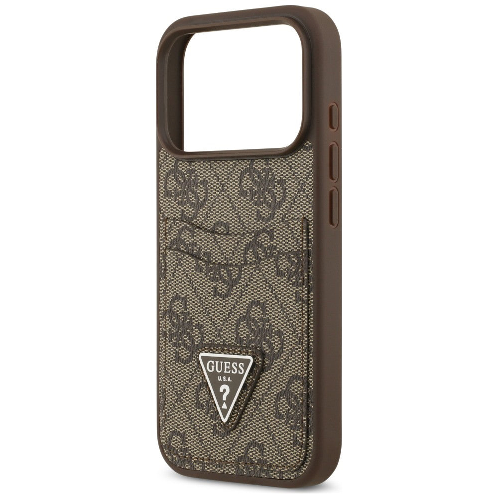 Ovitek za Apple iPhone 18 Pro / 17 Pro, Guess, 4G Double Card Triangle, rjav