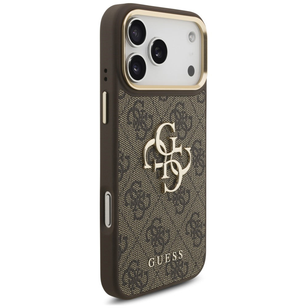 Ovitek za Apple iPhone 18 Pro / 17 Pro, Guess, Big 4G Classic Logo & Big Strap Metal Buttons, rjav