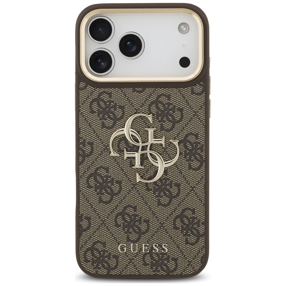 Ovitek za Apple iPhone 18 Pro / 17 Pro, Guess, Big 4G Classic Logo & Big Strap Metal Buttons, rjav