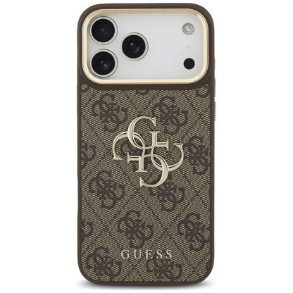 Ovitek za Apple iPhone 18 Pro / 17 Pro, Guess, Big 4G Classic Logo & Big Strap Metal Buttons, rjav