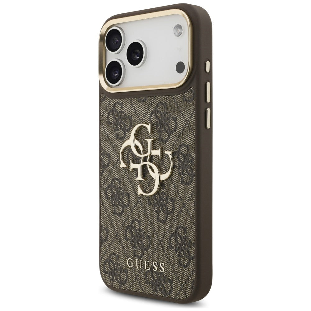 Ovitek za Apple iPhone 18 Pro / 17 Pro, Guess, Big 4G Classic Logo & Big Strap Metal Buttons, rjav