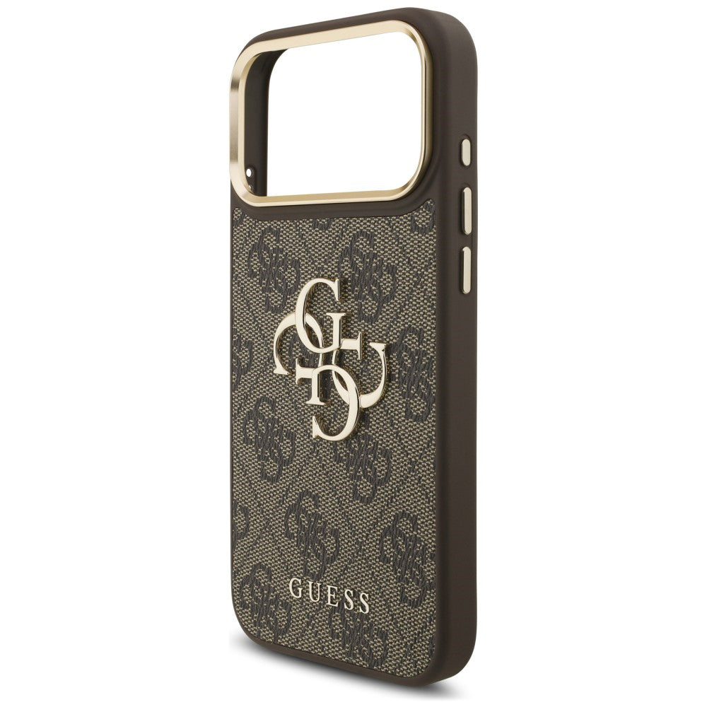 Ovitek za Apple iPhone 18 Pro / 17 Pro, Guess, Big 4G Classic Logo & Big Strap Metal Buttons, rjav