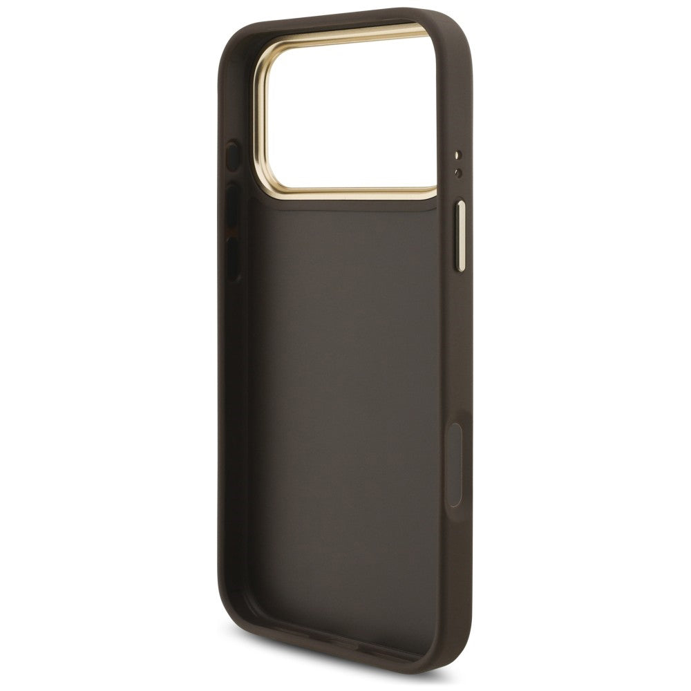 Ovitek za Apple iPhone 18 Pro / 17 Pro, Guess, Big 4G Classic Logo & Big Strap Metal Buttons, rjav