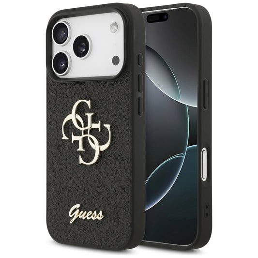 Ovitek za Apple iPhone 18 Pro / 17 Pro, Guess, Fixed Glitter Big 4G, Črn