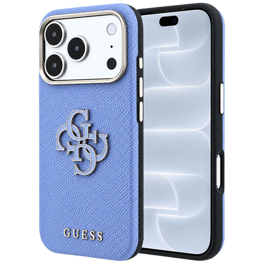 Ovitek za Apple iPhone 18 Pro / 17 Pro, Guess, zrnati veliki smolasti logotip, modra