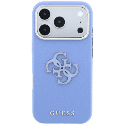 Case for Apple iPhone 18 Pro / 17 Pro, Guess, Grained Big Resin Logo, Blue