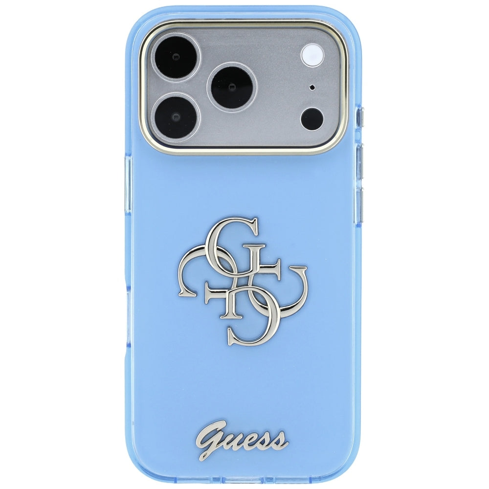 Ovitek za Apple iPhone 18 Pro / 17 Pro, Guess, IML 4G Metal Script, Bleu