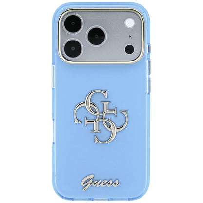 Ovitek za Apple iPhone 18 Pro / 17 Pro, Guess, IML 4G Metal Script, Bleu
