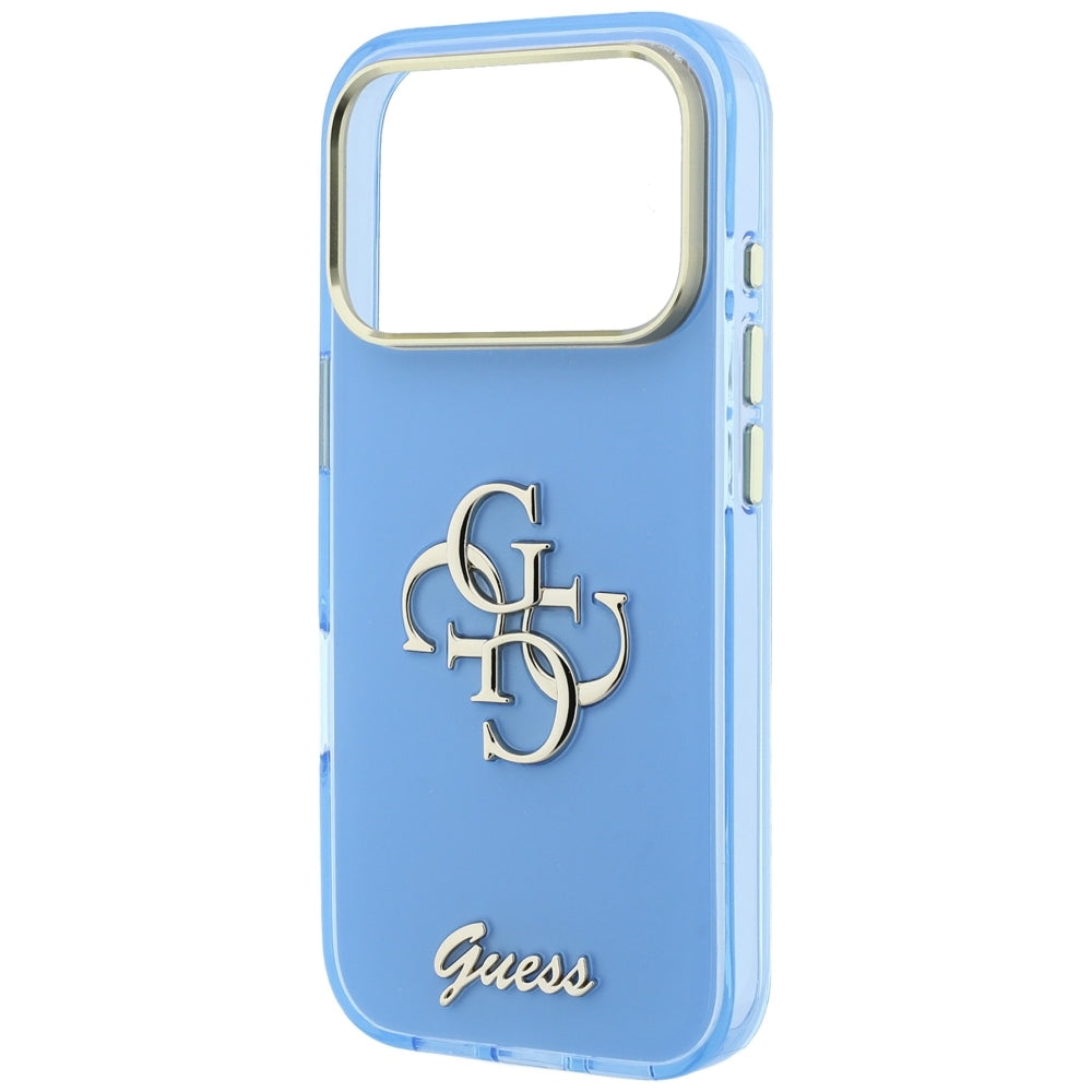 Ovitek za Apple iPhone 18 Pro / 17 Pro, Guess, IML 4G Metal Script, Bleu