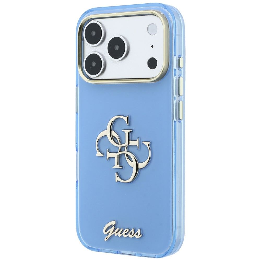 Ovitek za Apple iPhone 18 Pro / 17 Pro, Guess, IML 4G Metal Script, Bleu