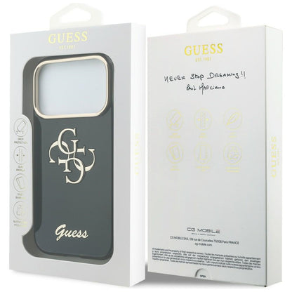 Ovitek za Apple iPhone 18 Pro / 17 Pro, Guess, IML 4G Metal Script, Črn