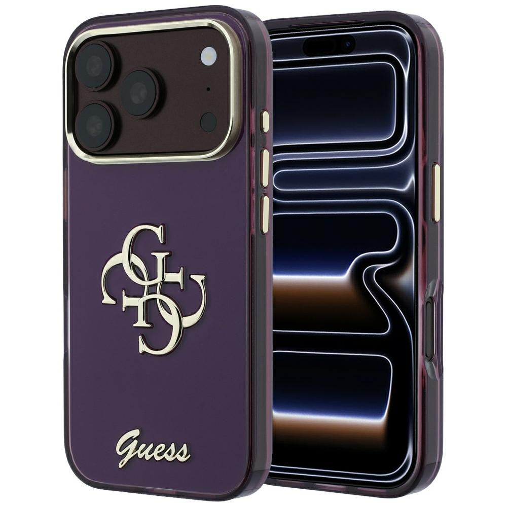 Ovitek za Apple iPhone 18 Pro / 17 Pro, Guess, IML 4G Metal Script, Vijoličen