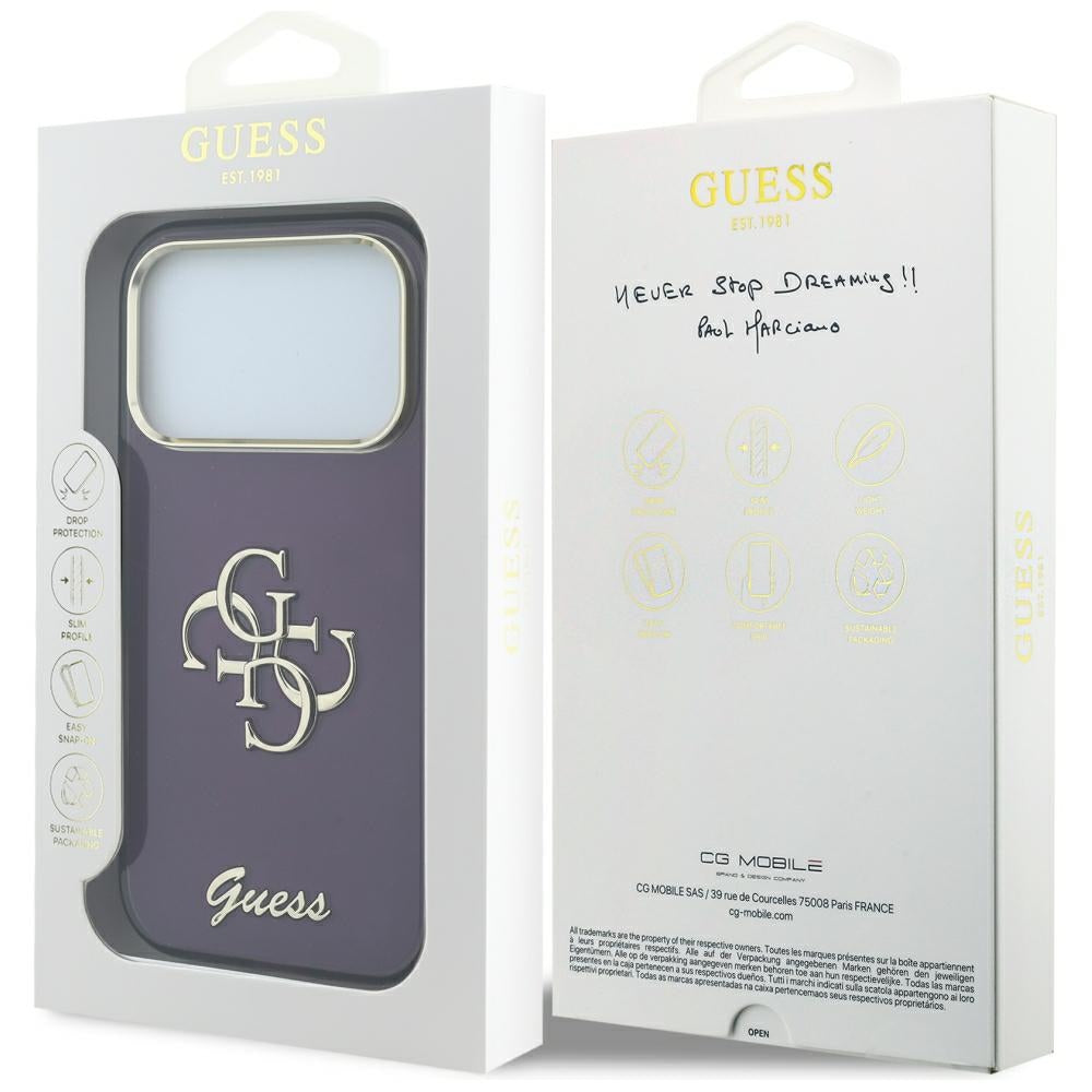 Ovitek za Apple iPhone 18 Pro / 17 Pro, Guess, IML 4G Metal Script, Vijoličen