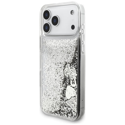 Ovitek za Apple iPhone 18 Pro / 17 Pro, Guess, Liquid Glitter Charms, srebrn