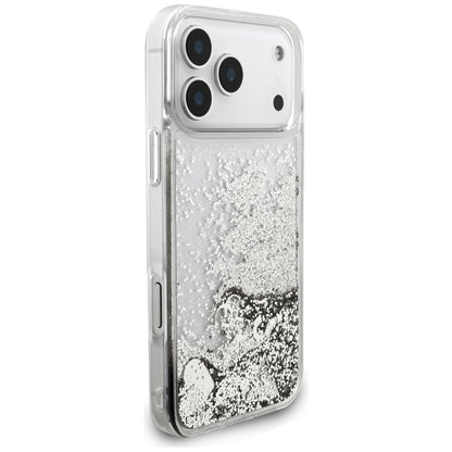 Ovitek za Apple iPhone 18 Pro / 17 Pro, Guess, Liquid Glitter Charms, srebrn