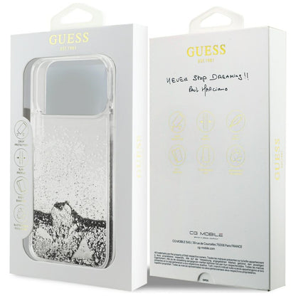 Ovitek za Apple iPhone 18 Pro / 17 Pro, Guess, Liquid Glitter Charms, srebrn