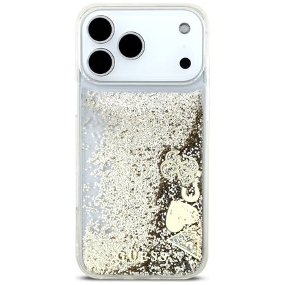 Ovitek za Apple iPhone 18 Pro / 17 Pro, Guess, Liquid Glitter Charms, zlate barve
