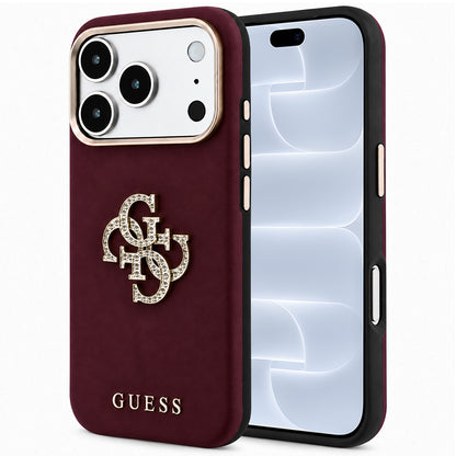 Case for Apple iPhone 18 Pro / 17 Pro, Guess, Smooth Big Strass Logo, Burgundy