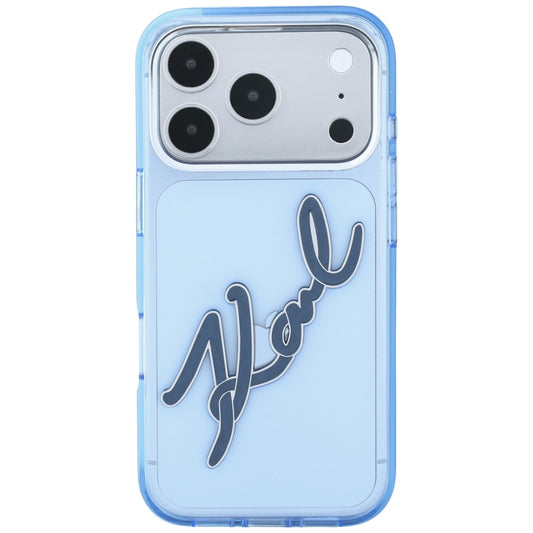 Ovitek za Apple iPhone 18 Pro / 17 Pro, Karl Lagerfeld, IML Velik podpis iz smole in kovinskega okvirja, modra