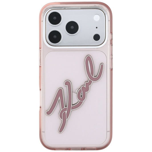 Ovitek za Apple iPhone 18 Pro / 17 Pro, Karl Lagerfeld, IML velik podpis, smolni logotip in kovinski okvir, roza