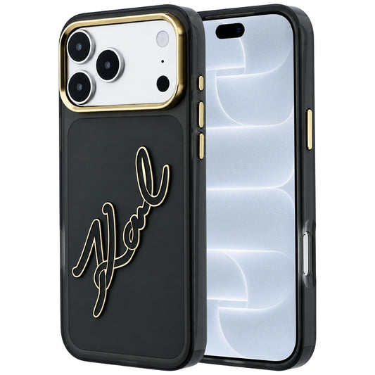 Ovitek za Apple iPhone 18 Pro / 17 Pro, Karl Lagerfeld, IML Big Signature Resin Logo in kovinski okvir, črn
