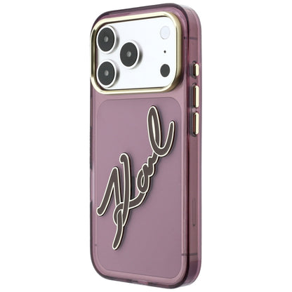 Ovitek za Apple iPhone 18 Pro / 17 Pro, Karl Lagerfeld, IML velik podpis, smolni logotip in kovinski okvir, bordo