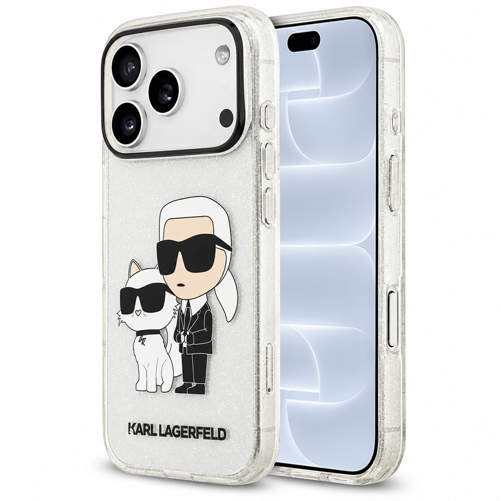 Ovitek za Apple iPhone 18 Pro / 17 Pro, Karl Lagerfeld, IML Glitter Karl and Choupette NFT, prozoren