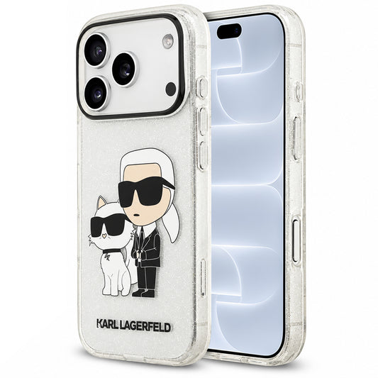 Ovitek za Apple iPhone 18 Pro / 17 Pro, Karl Lagerfeld, IML Glitter Karl and Choupette NFT, prozoren