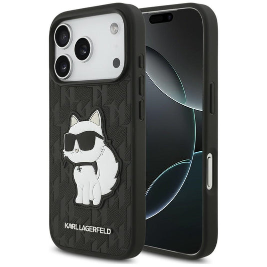 Ovitek za Apple iPhone 18 Pro / 17 Pro, Karl Lagerfeld, Saffiano Mono Patch Choupette, črn