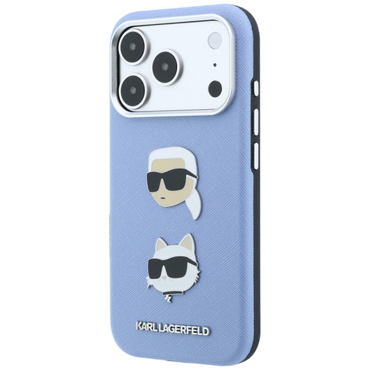 Ovitek za Apple iPhone 18 Pro / 17 Pro, Karl Lagerfeld, Saffiano z značko z glavama Karla in Choupette ter logotipom, moder