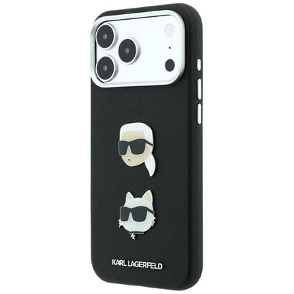 Case for Apple iPhone 18 Pro / 17 Pro, Karl Lagerfeld, Saffiano with Karl & Choupette Head's Pin and Logo, Black