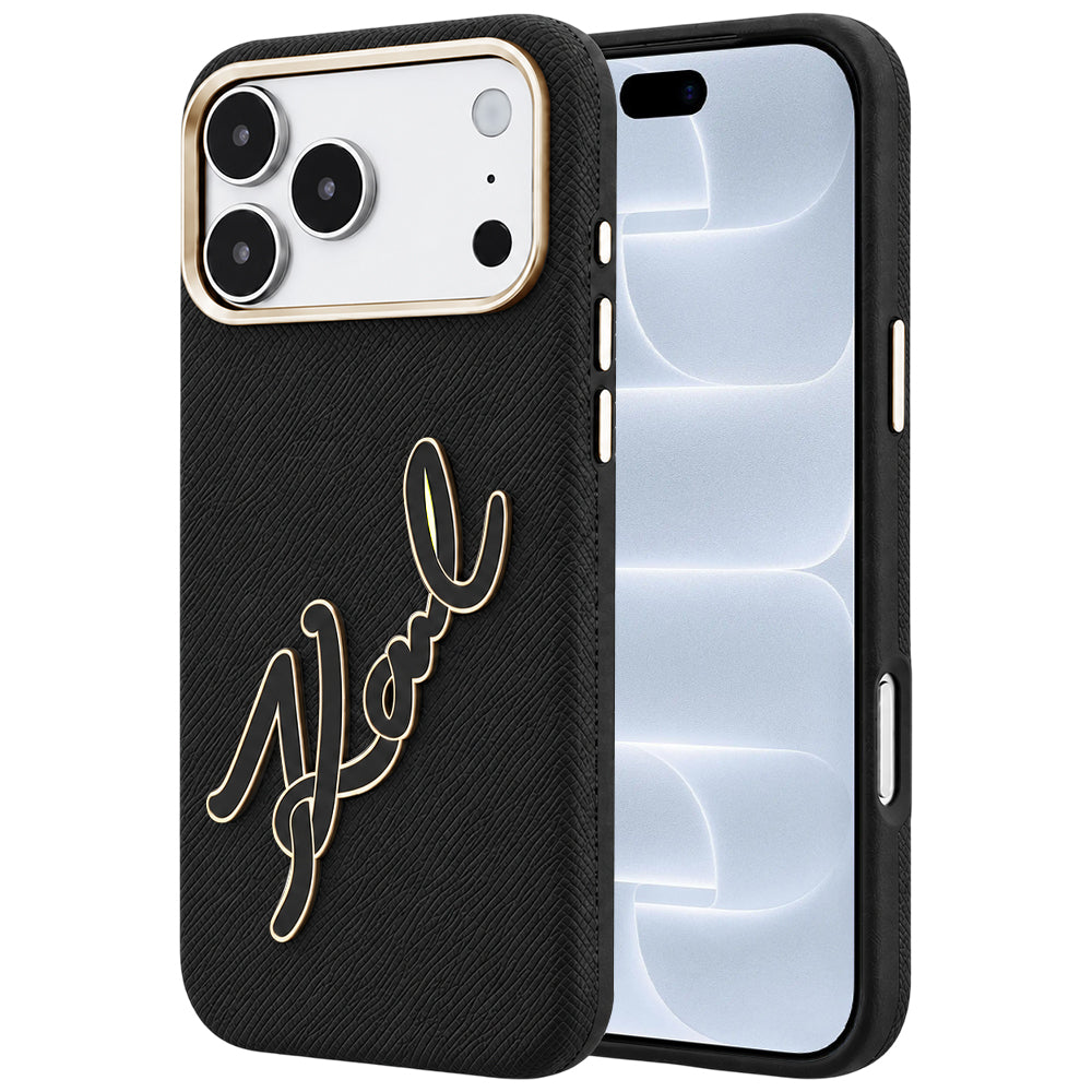 Ovitek za Apple iPhone 18 Pro / 17 Pro, Karl Lagerfeld, Gladek velik smolnati podpisni logotip, Črn
