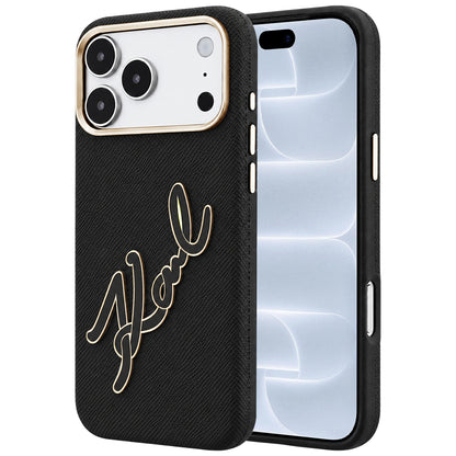 Ovitek za Apple iPhone 18 Pro / 17 Pro, Karl Lagerfeld, Gladek velik smolnati podpisni logotip, Črn