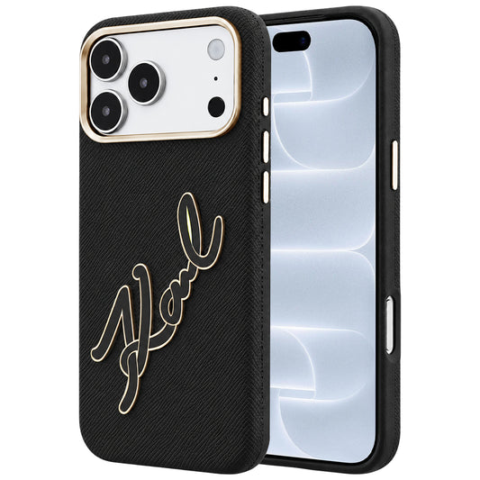 Ovitek za Apple iPhone 18 Pro / 17 Pro, Karl Lagerfeld, Gladek velik smolnati podpisni logotip, Črn