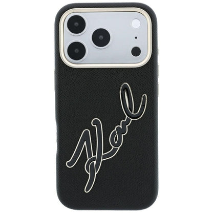 Ovitek za Apple iPhone 18 Pro / 17 Pro, Karl Lagerfeld, Gladek velik smolnati podpisni logotip, Črn