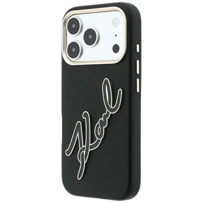 Ovitek za Apple iPhone 18 Pro / 17 Pro, Karl Lagerfeld, Gladek velik smolnati podpisni logotip, Črn