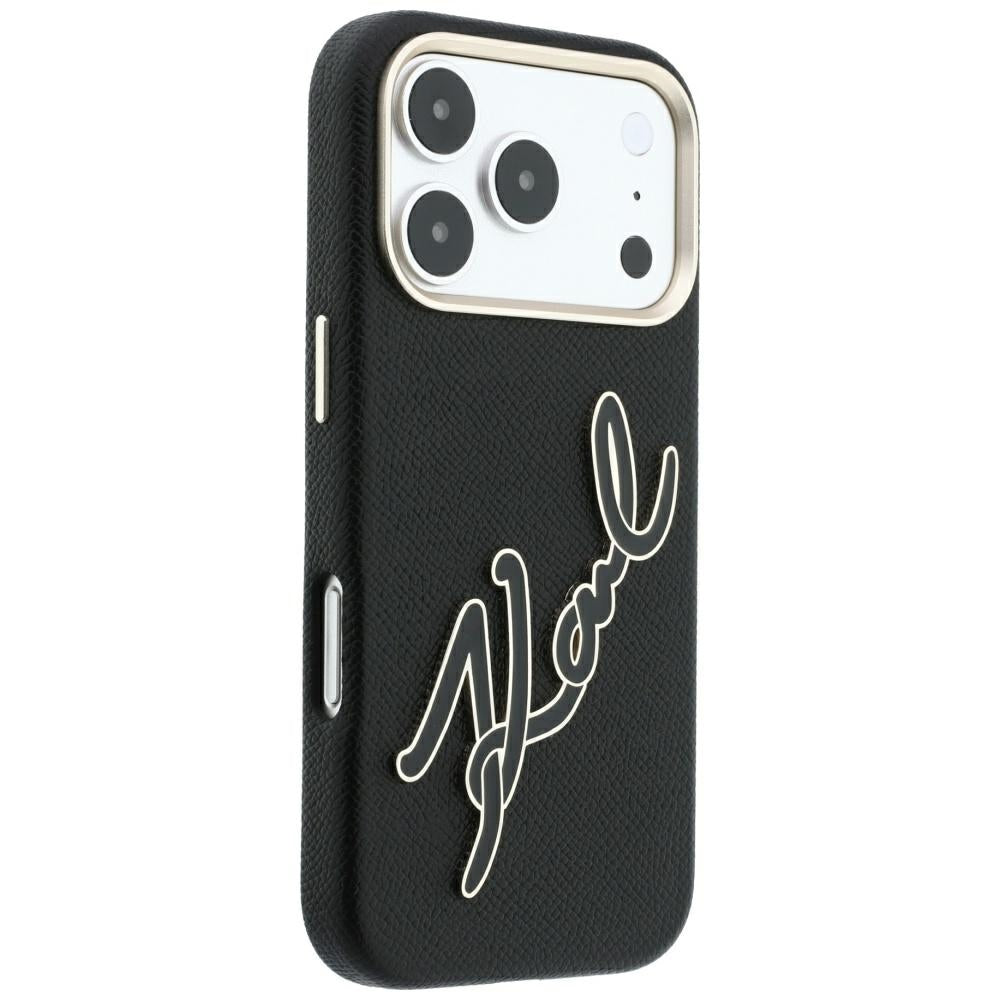 Ovitek za Apple iPhone 18 Pro / 17 Pro, Karl Lagerfeld, Gladek velik smolnati podpisni logotip, Črn