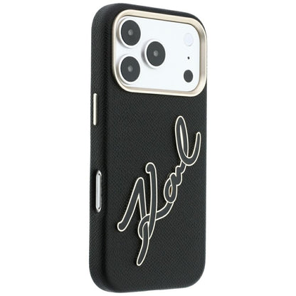 Ovitek za Apple iPhone 18 Pro / 17 Pro, Karl Lagerfeld, Gladek velik smolnati podpisni logotip, Črn