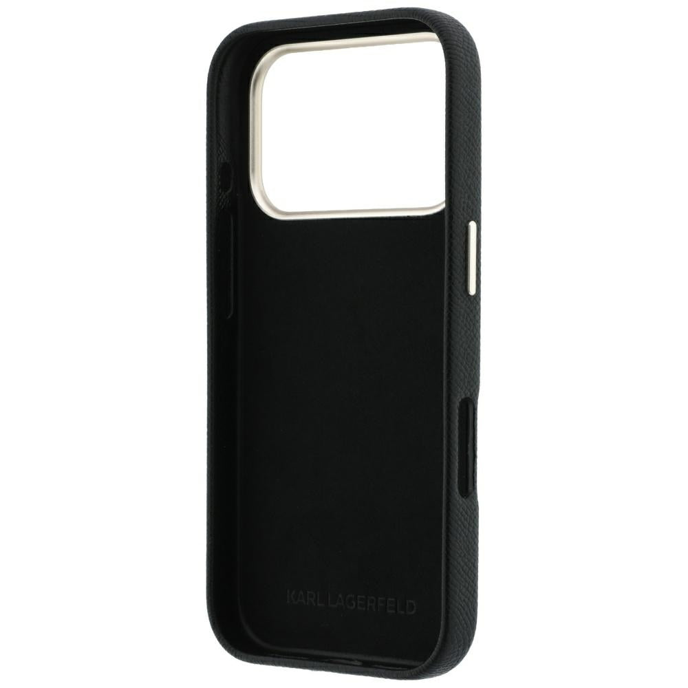 Ovitek za Apple iPhone 18 Pro / 17 Pro, Karl Lagerfeld, Gladek velik smolnati podpisni logotip, Črn