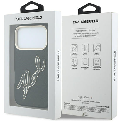 Ovitek za Apple iPhone 18 Pro / 17 Pro, Karl Lagerfeld, Gladek velik smolnati podpisni logotip, Črn