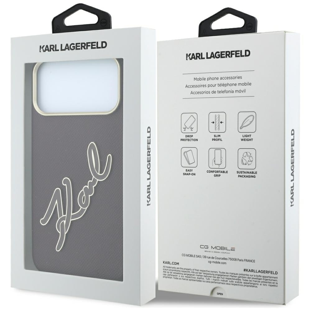 Ovitek za Apple iPhone 18 Pro / 17 Pro, Karl Lagerfeld, Gladek Velik Smolnat Logotip, Vijoličen