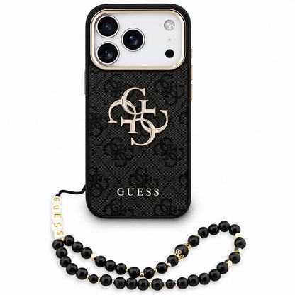 Case for Apple iPhone 18 Pro Max / 17 Pro Max, Guess, 4G Classic Logo with Strap, Black Gold