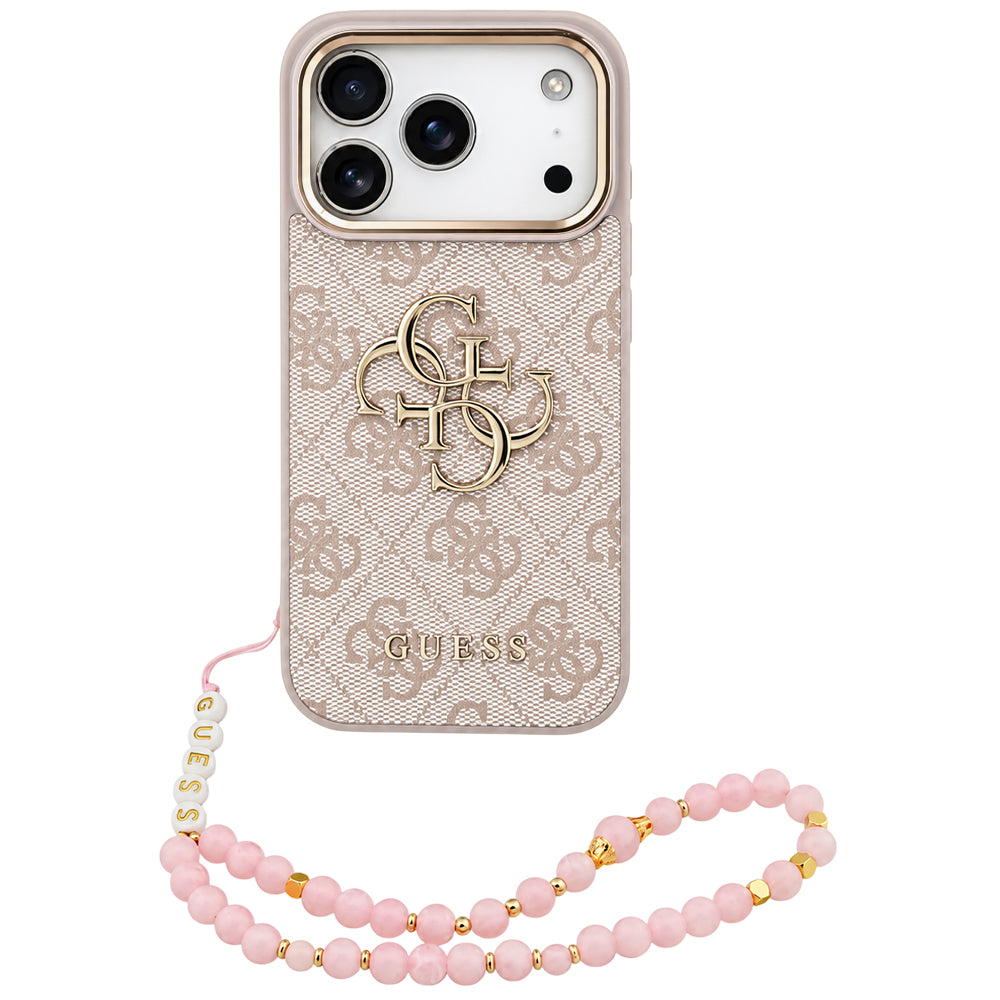 Ovitek za Apple iPhone 18 Pro Max / 17 Pro Max, Guess, 4G Classic Logo z naramnicom, rožnato zlata