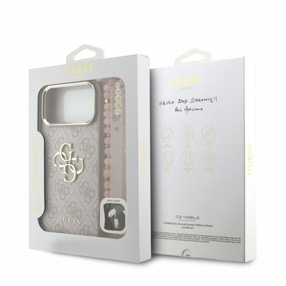 Ovitek za Apple iPhone 18 Pro Max / 17 Pro Max, Guess, 4G Classic Logo z naramnicom, rožnato zlata